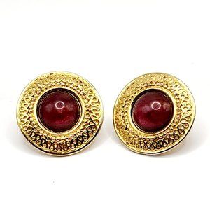 Vintage Napier Gold-Tone and Red Lucite Clip-on Earrings